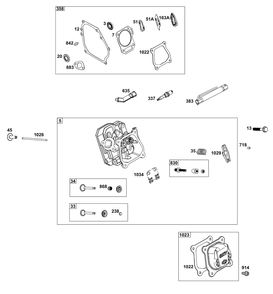 Cylinder Head Group Diagram and Parts List for 10U232-0023-J1 100000 - 19Z999 Briggs and Stratton Engine
